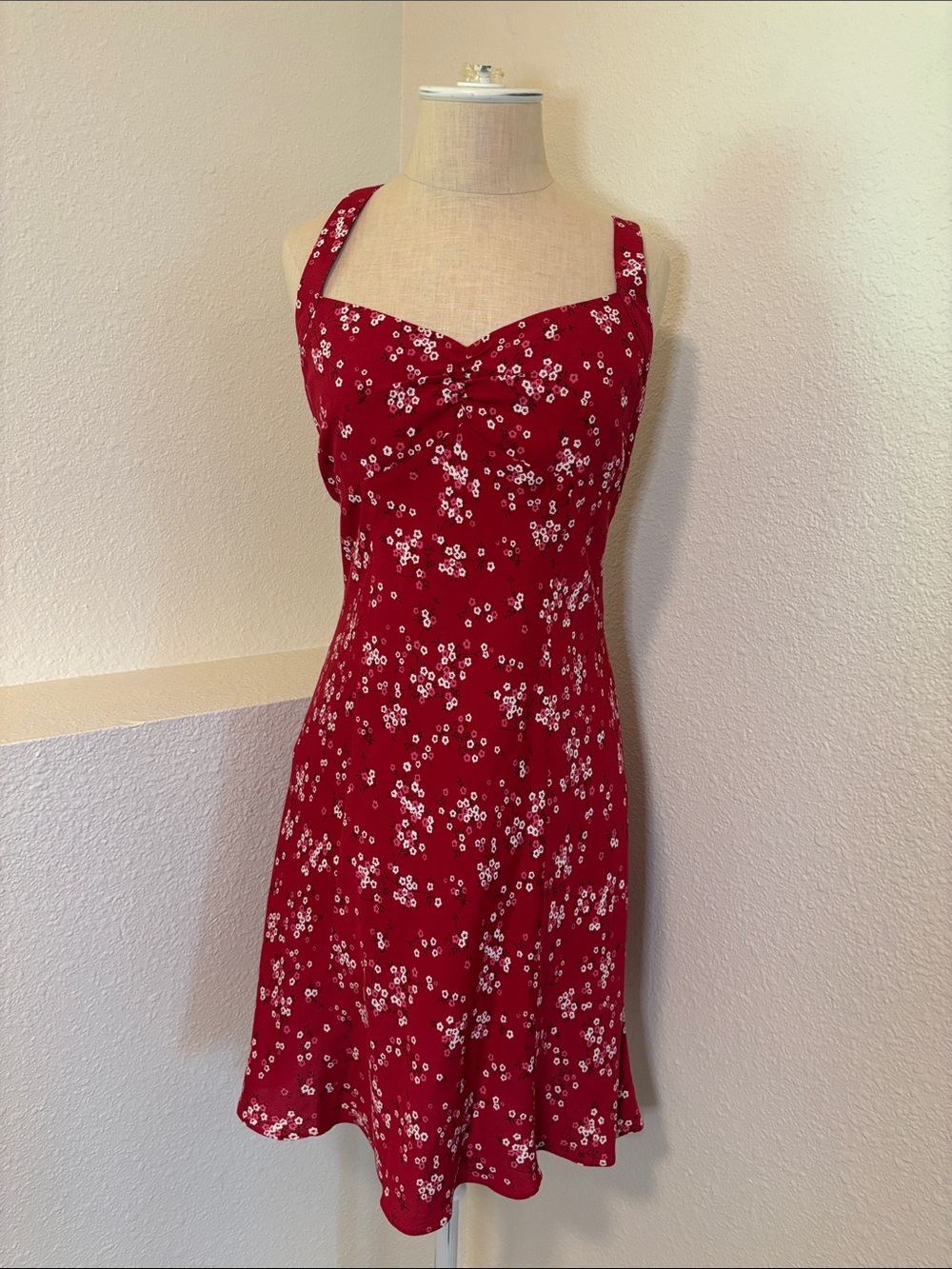 Ann Taylor Loft Petites Sweetheart Neckline Summer Dress Red with Flowers Sz 6P